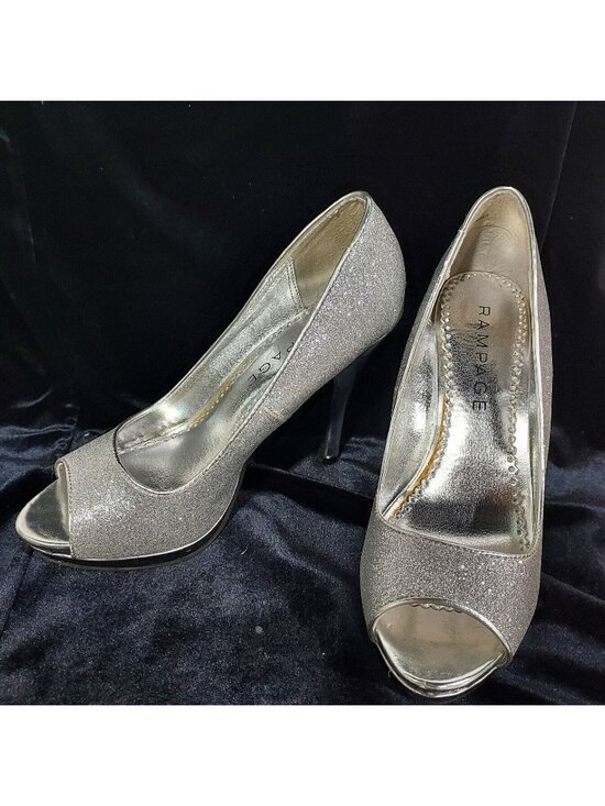 Rampage Shoes - Rampage Gracee Glitter Heels Womens Sz M Silver Platform Slip On Pumps